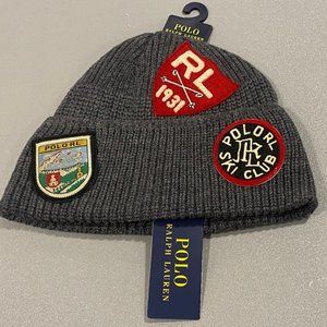 NWT Polo Ralph Lauren RL GRAY RL 1931 SKI CLUB CREST Patch Skull Beanie Cap Hat